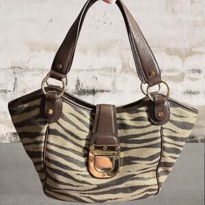 Michael Kors Brown and Tan Zebra-Print Canvas Crossbody Bag